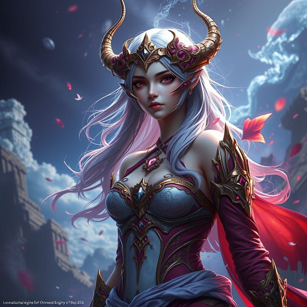 Ethereal Warrior Goddess in a Realm of Vibrant Colors