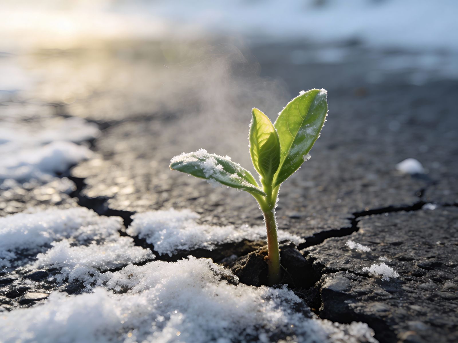 Resilient Green Sprout Emerges from Cracked Earth