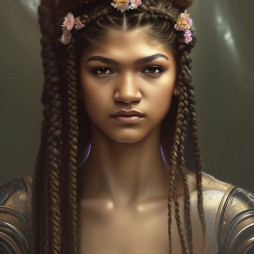 Futuristic Ethereal Warrior Princess Portrait in Art Nouveau...