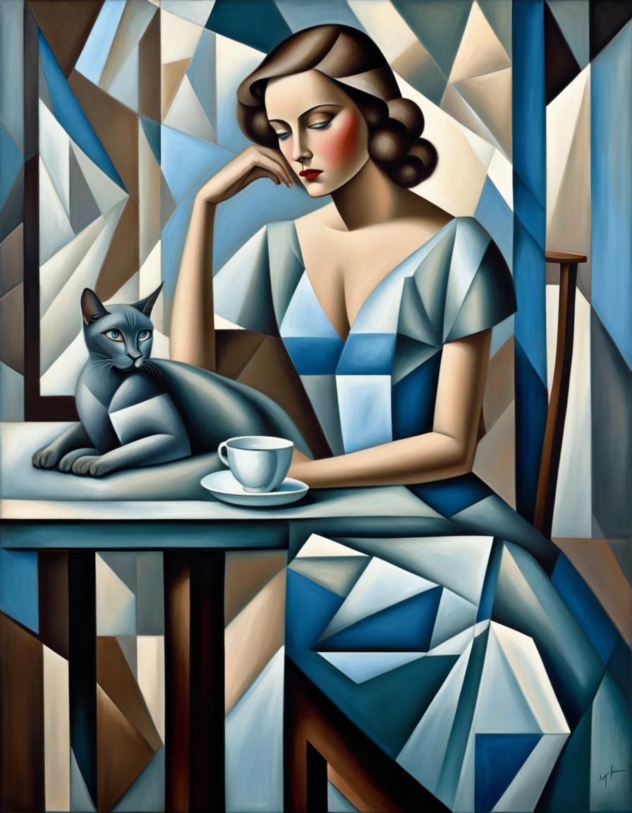 Cubism, woman and cat