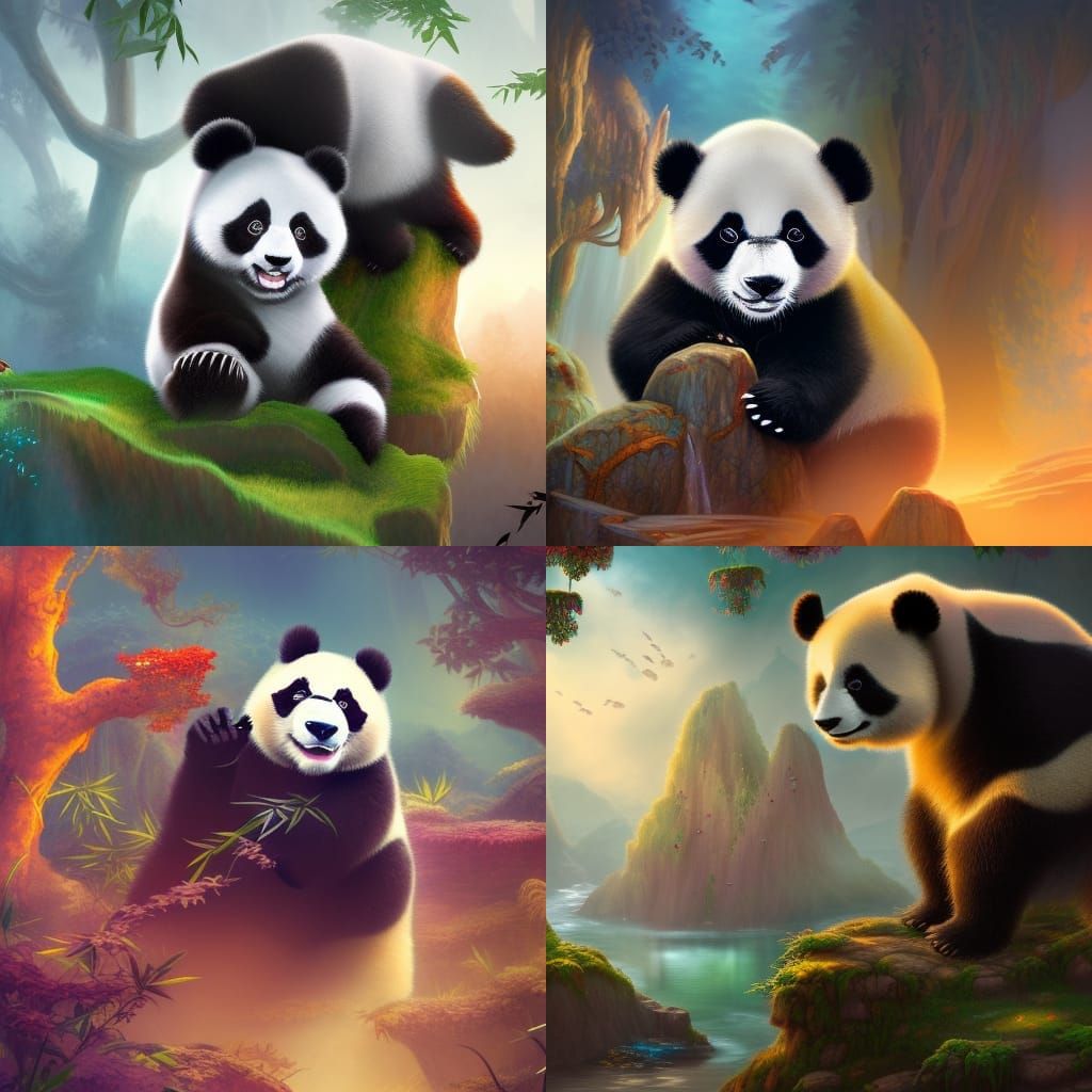 Cute Panda in Detailed Matte Painting