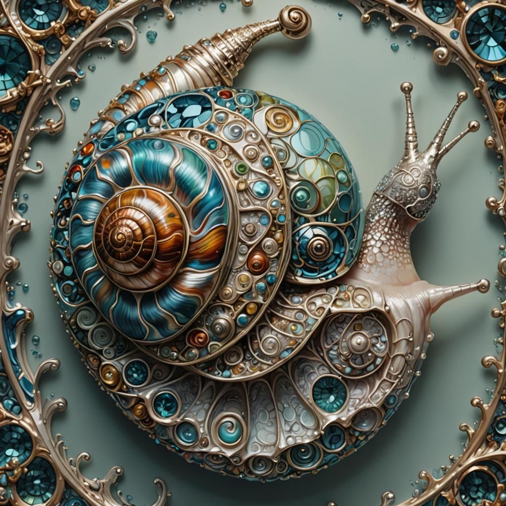 Ornate Platinum Jewel-Shelled Snail Illustration