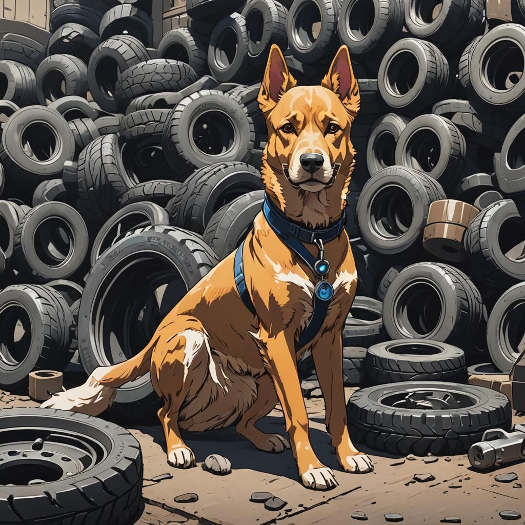Dog and Tyre Iron in Anime Style