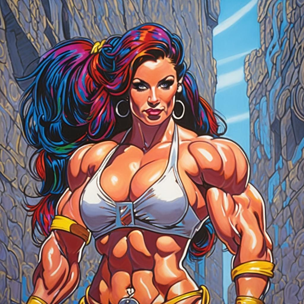 Female Bodybuilder in Wrestling Costume, Anime Style