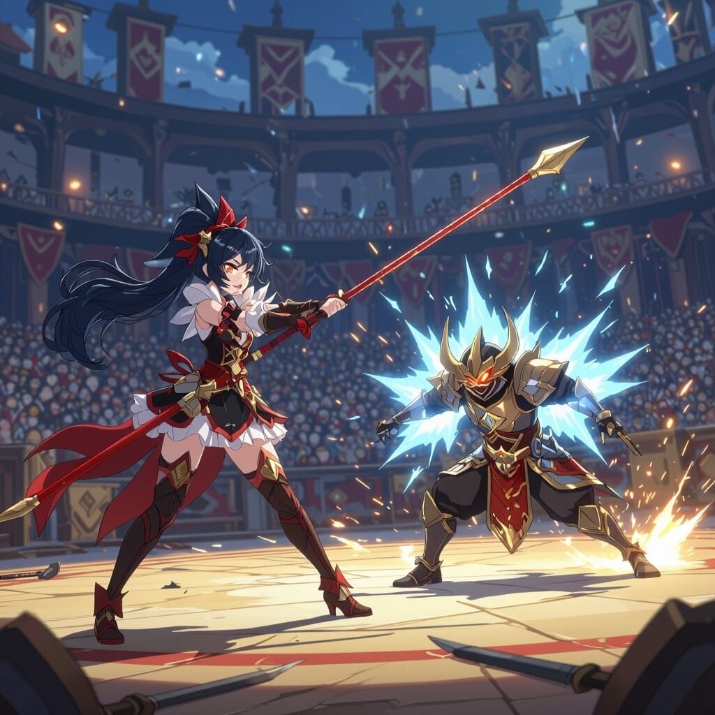 Genshin Impact Arlecchino in Gladiatorial Arena Battle