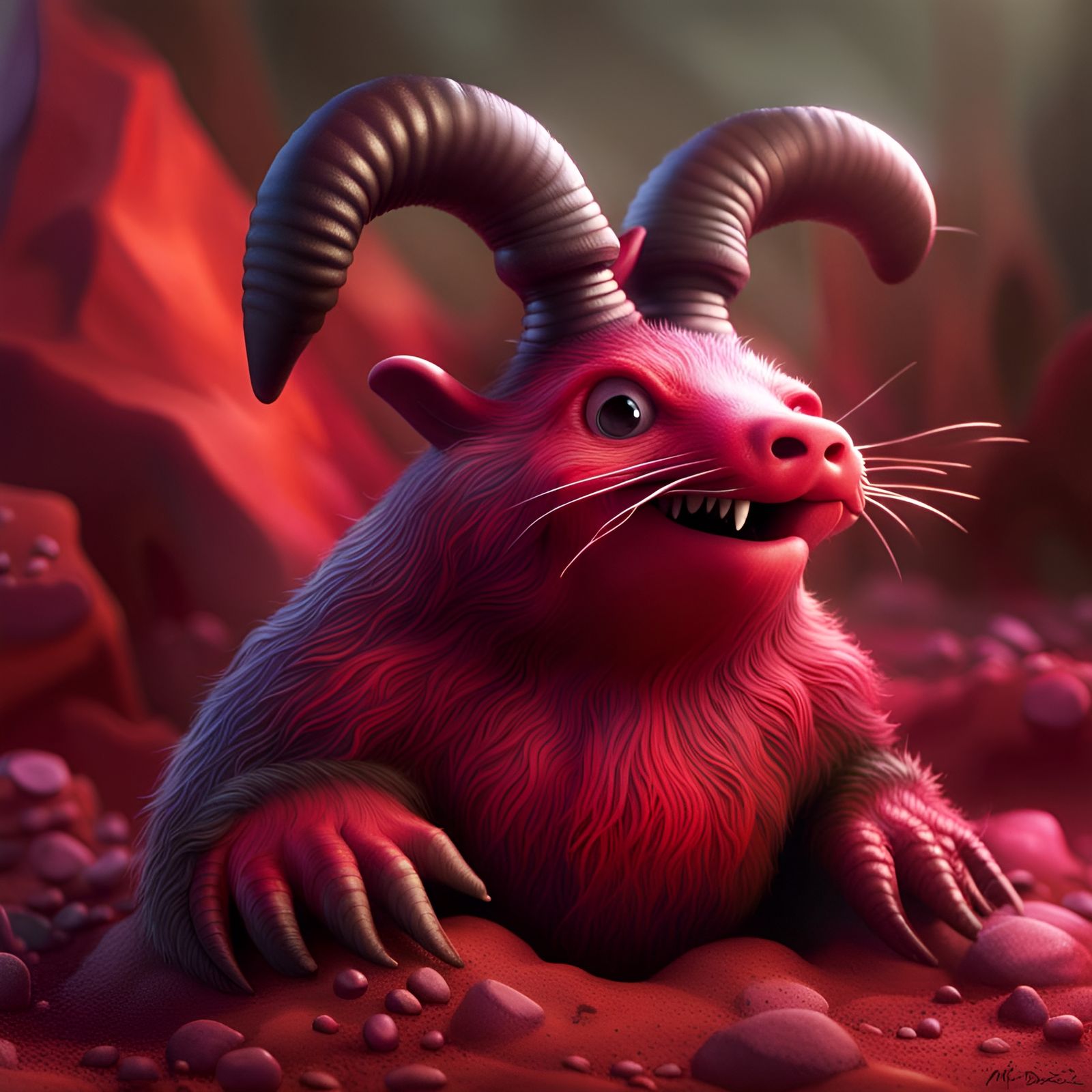 Carmine Mole Burrowing: Airbrush Style Digital Art