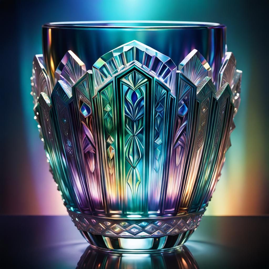Iridescent Art Deco Crystal Vase in Sunlight