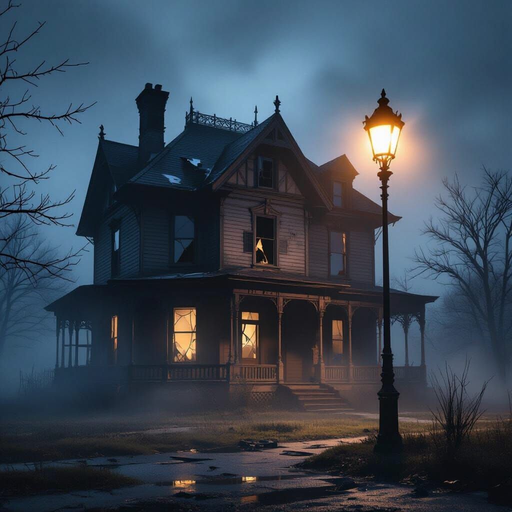 Abandoned Victorian House in Hyper-Realistic Horror Style