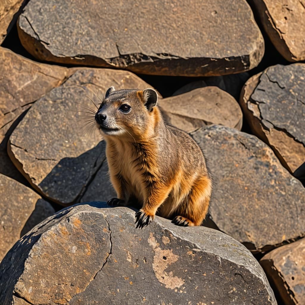 Hyrax Basking in Sunlight on Rocky Outcrop