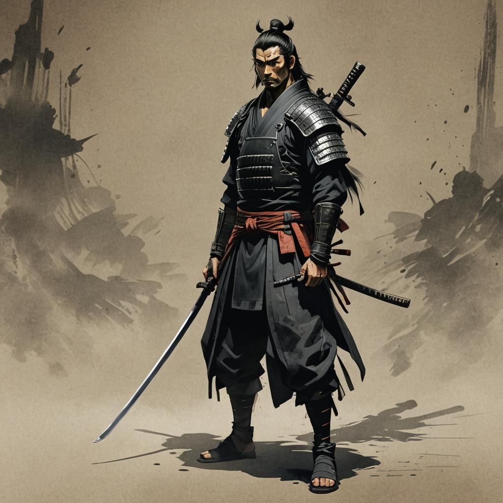 Samurai Srbajzer: Anime-Styled Warrior in Intense Sunset