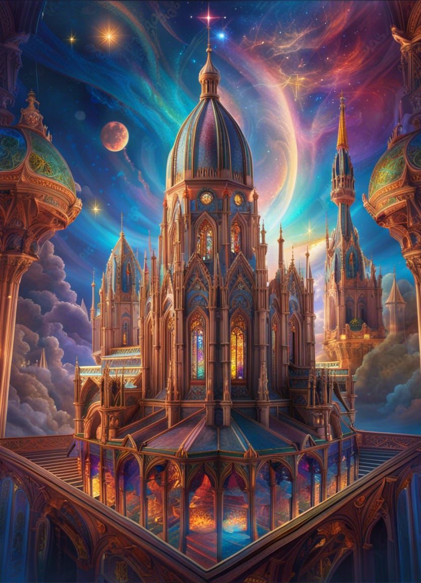 Floating Cathedral in the Sky: Isometric HDR Photograph