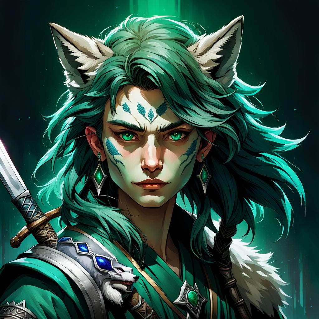 Wolf Humanoid with Katana in Dark Fantasy Style