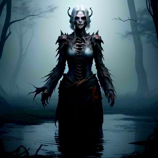 Creepy Female Wraith over Foggy Pond