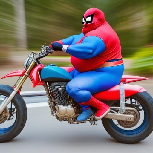 Sumo Wrestler Spider-Man on Dirtbike
