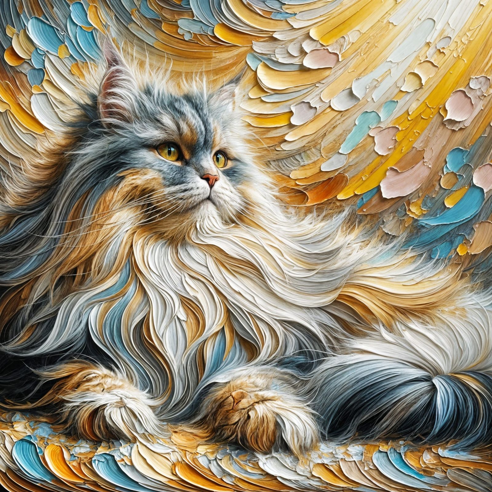 Tabby Cat Lounging in Sunbeam as Impasto Painting