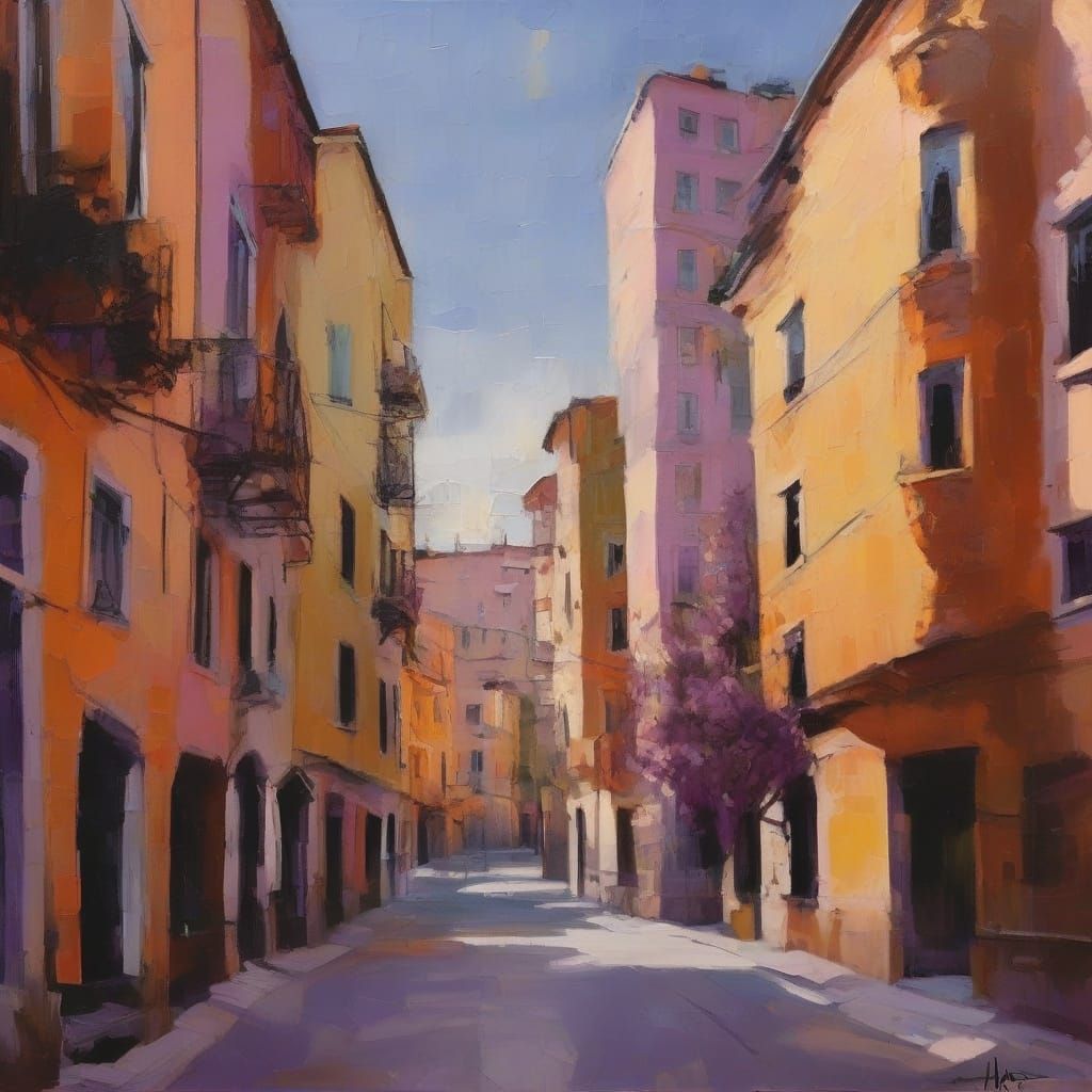 Expressionist Cityscape with a Leaning Rabbit