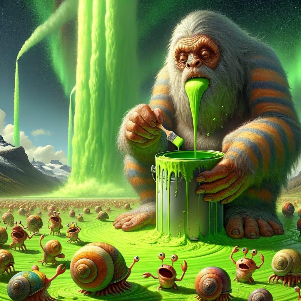 Ethereal Sasquatch in a Vibrant, Whimsical Landscape