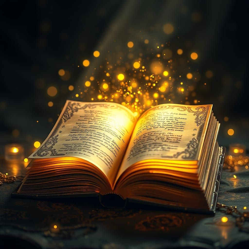 Fantasy Book Emitting Magical Golden Light