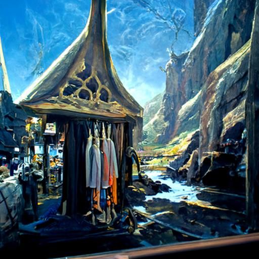 Fantasy Clothing Store Interior as Oil Painting