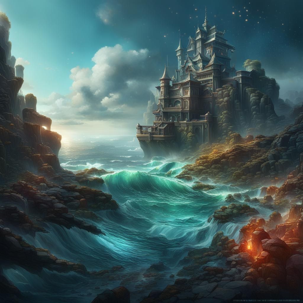 Sea Glass Fantasy: Detailed Matte Painting in 8k