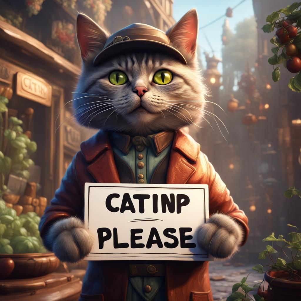 Cat Asks For Catnip in Detailed Digital Painting