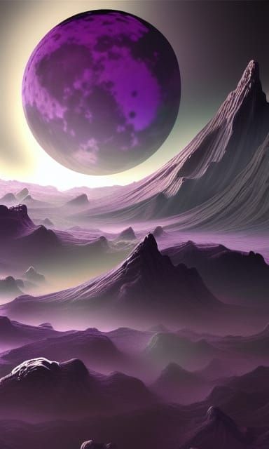 Cosmic Landscape with Purple Moon Concept Art