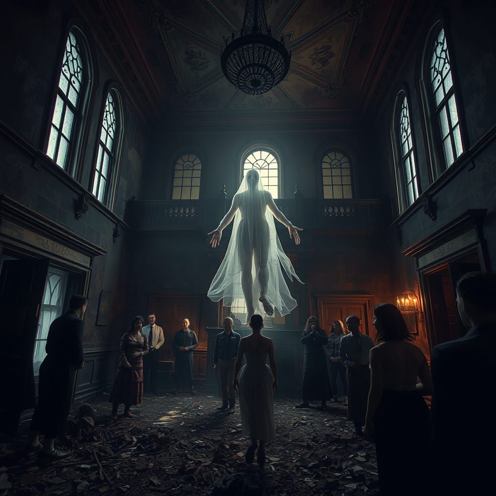Spectral Spirit Haunts Mansion in Cinematic Lighting
