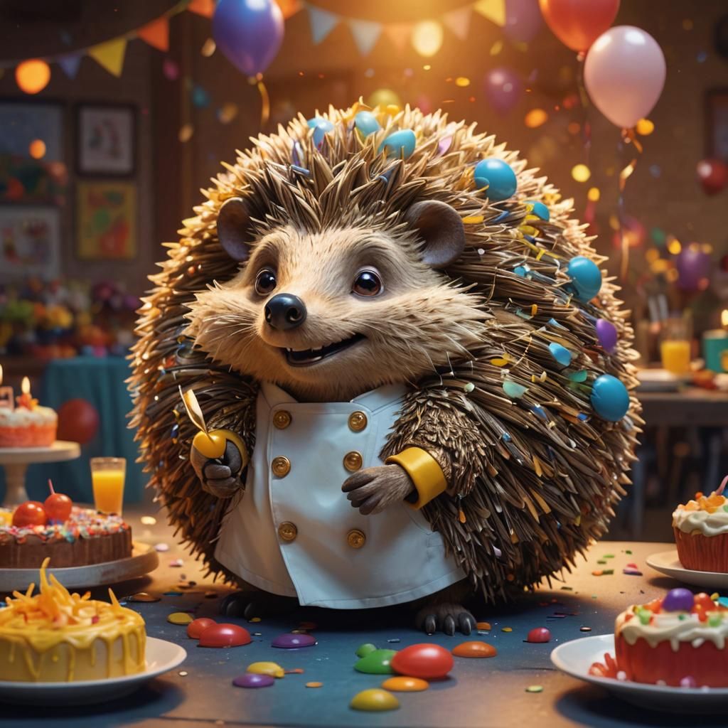 Giant Hedgehog Chef at Birthday Party: Pixar Style