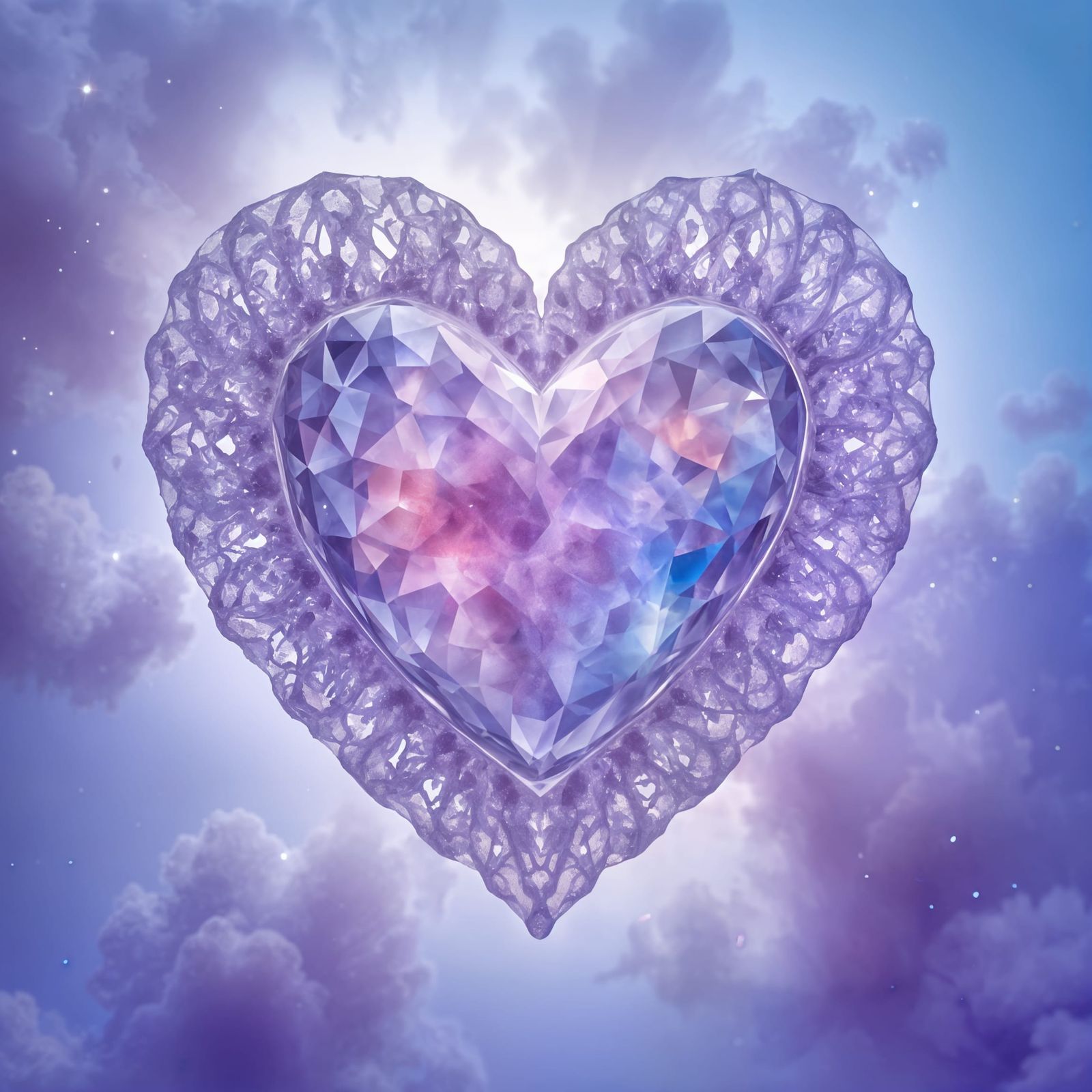 Crystalline Glass Hearts Reflecting Iridescent Light