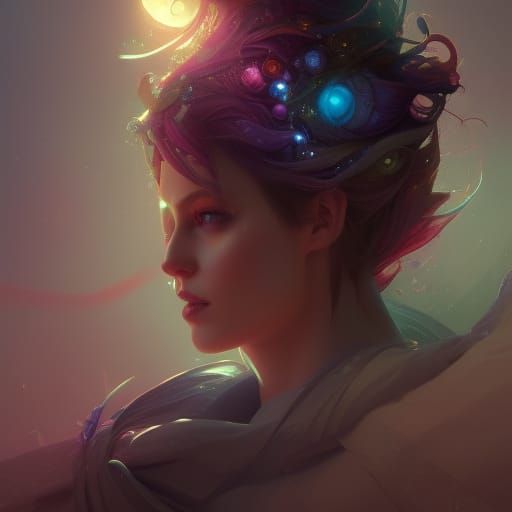 Radiant Portrait with Glimmering Flowers in Solarpunk Style
