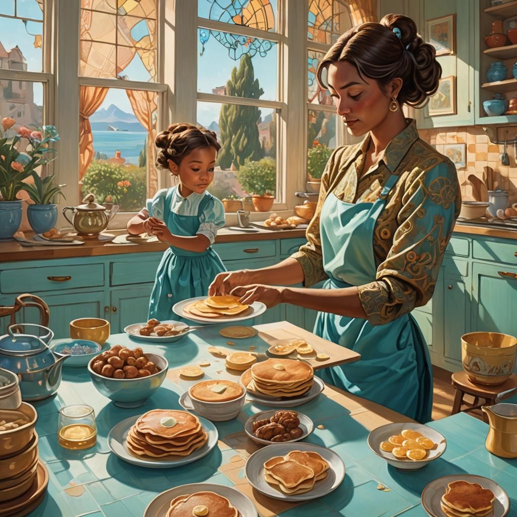 Fantasy Kitchen Scene Inspired by Art Nouveau