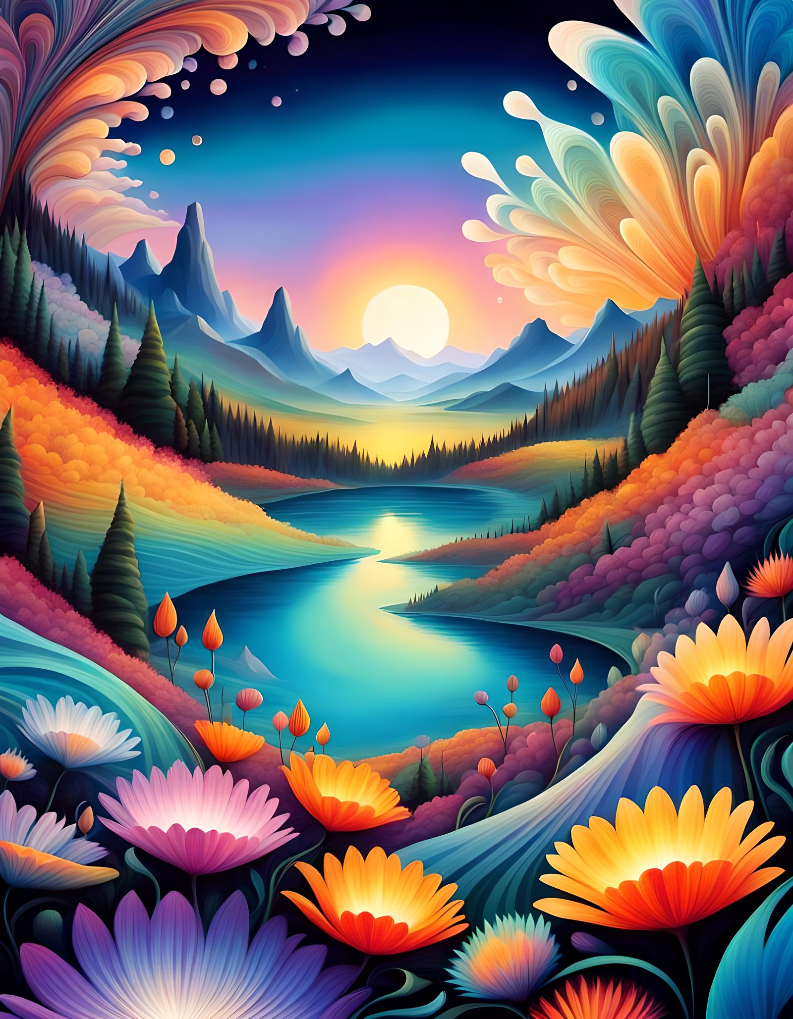 Abstract Vector Fractal with 3D Zentangle Shading