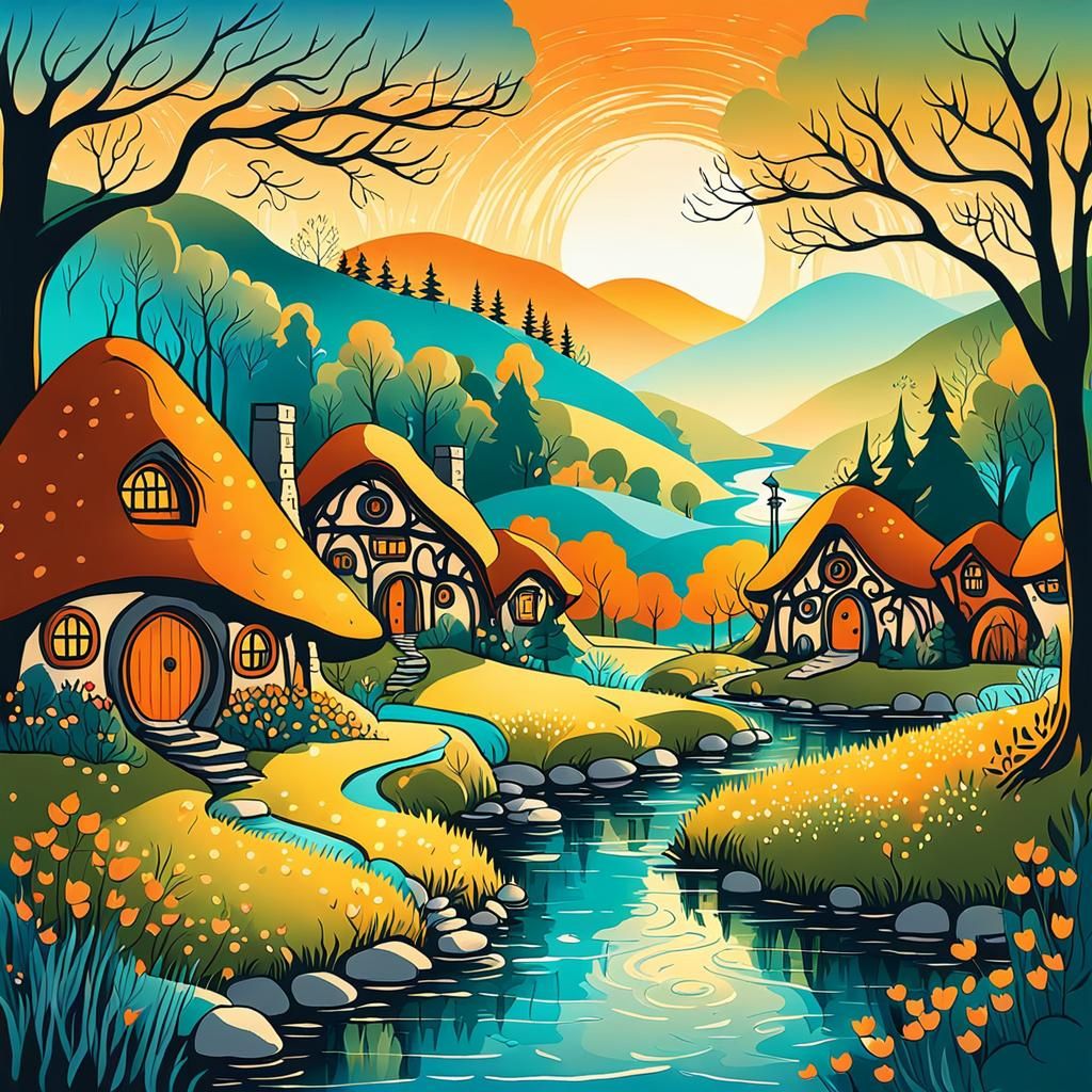 Hobbit Village: A Minimalist Illustration