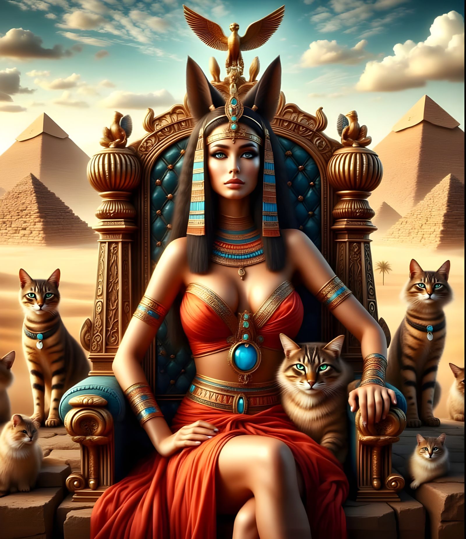 Bastet on a Throne of Ancient Egypt