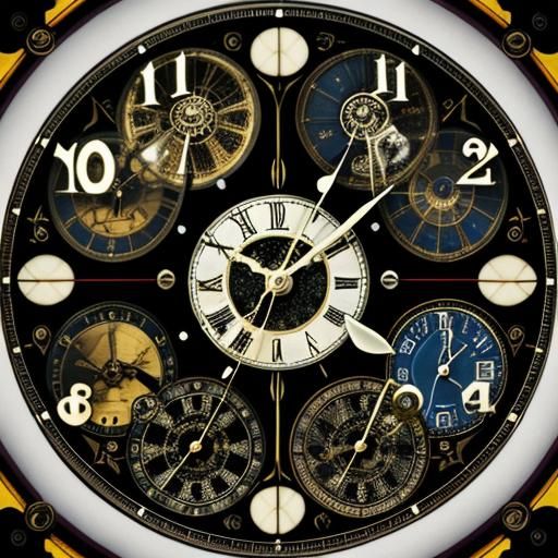 Retrofuturist Timepiece Collage with Holographic Text