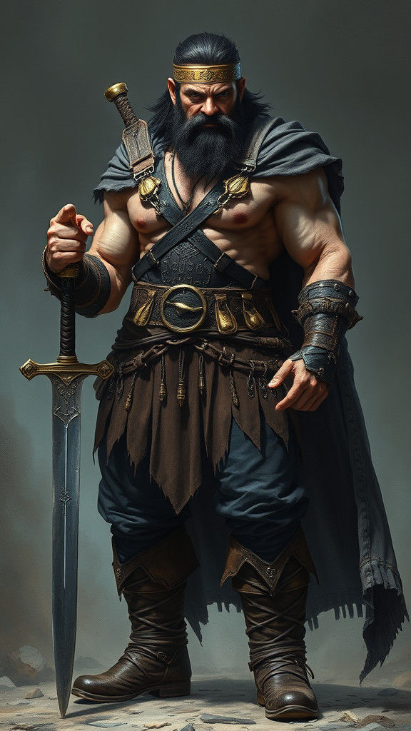 Imposing Fantasy Warrior with Gold and Leather