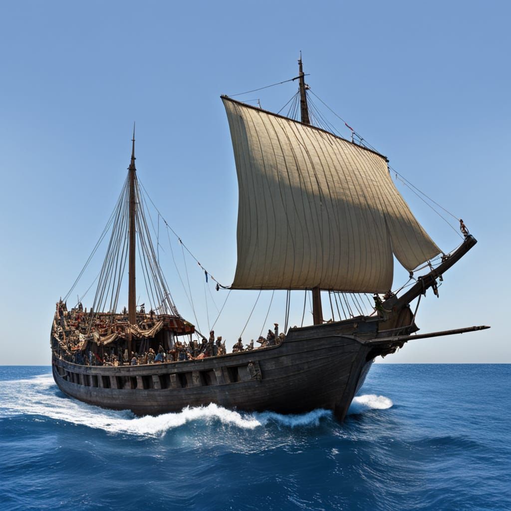 Ancient Phoenician Ship Sailing to Shore