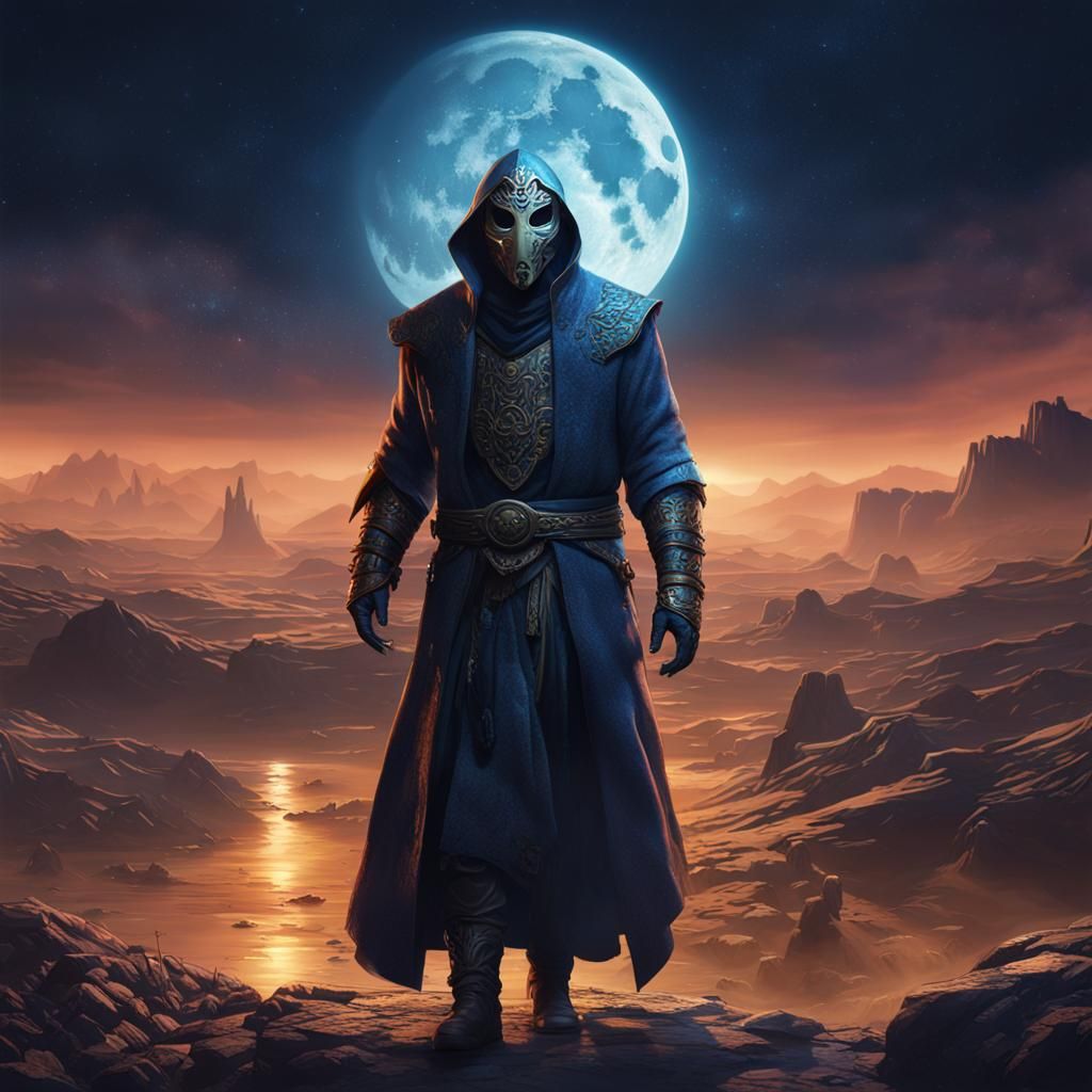 Mysterious Masked Man in Moonlight: Fantasy Art