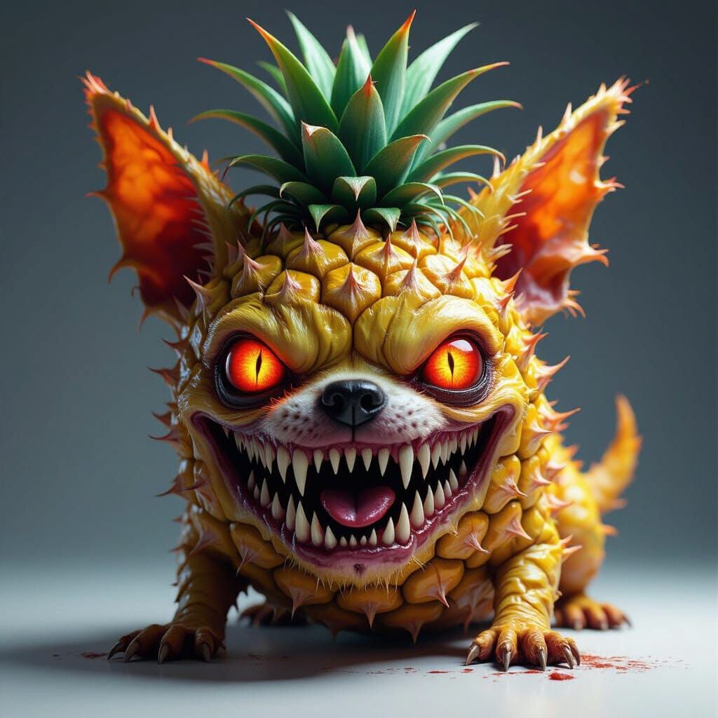 Grotesque Chihuahua-Pineapple Hybrid in Horror Style