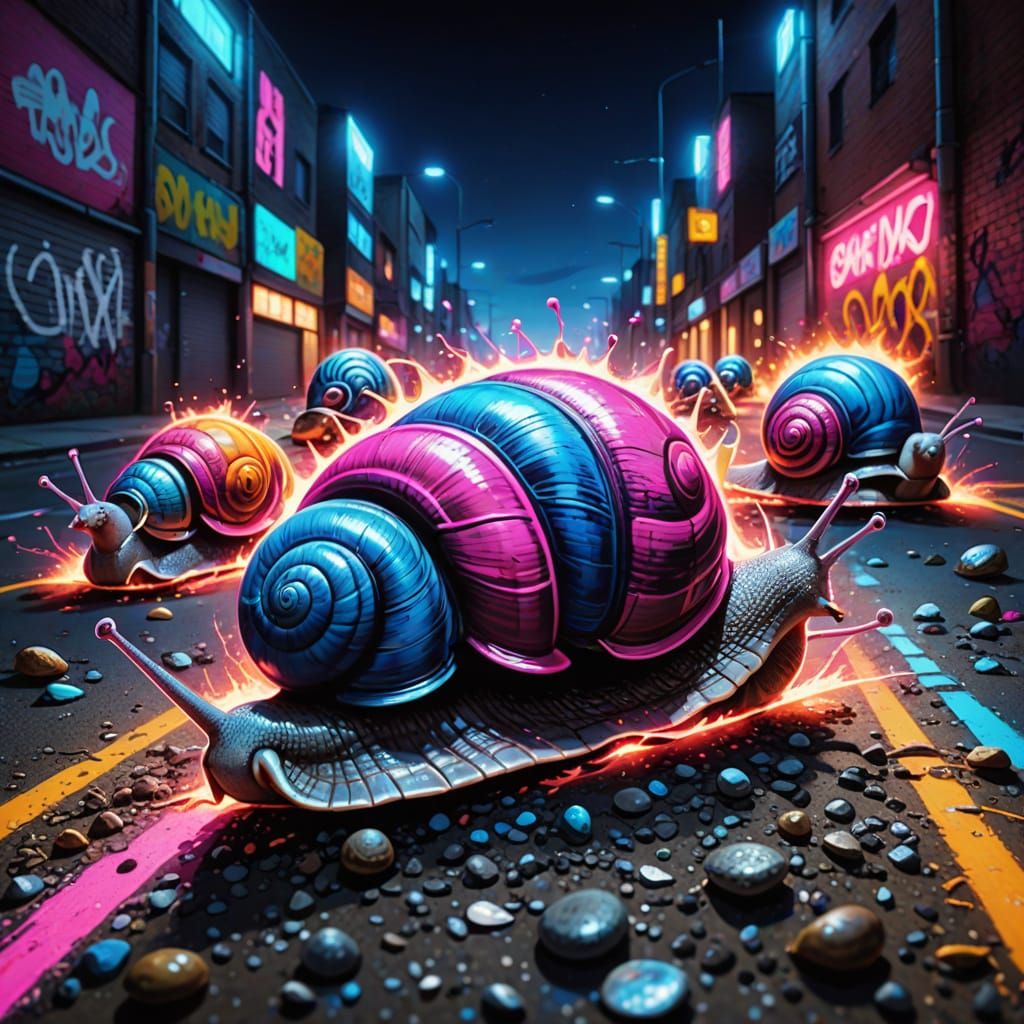 Neon Snails Racing: Graffiti Street Art