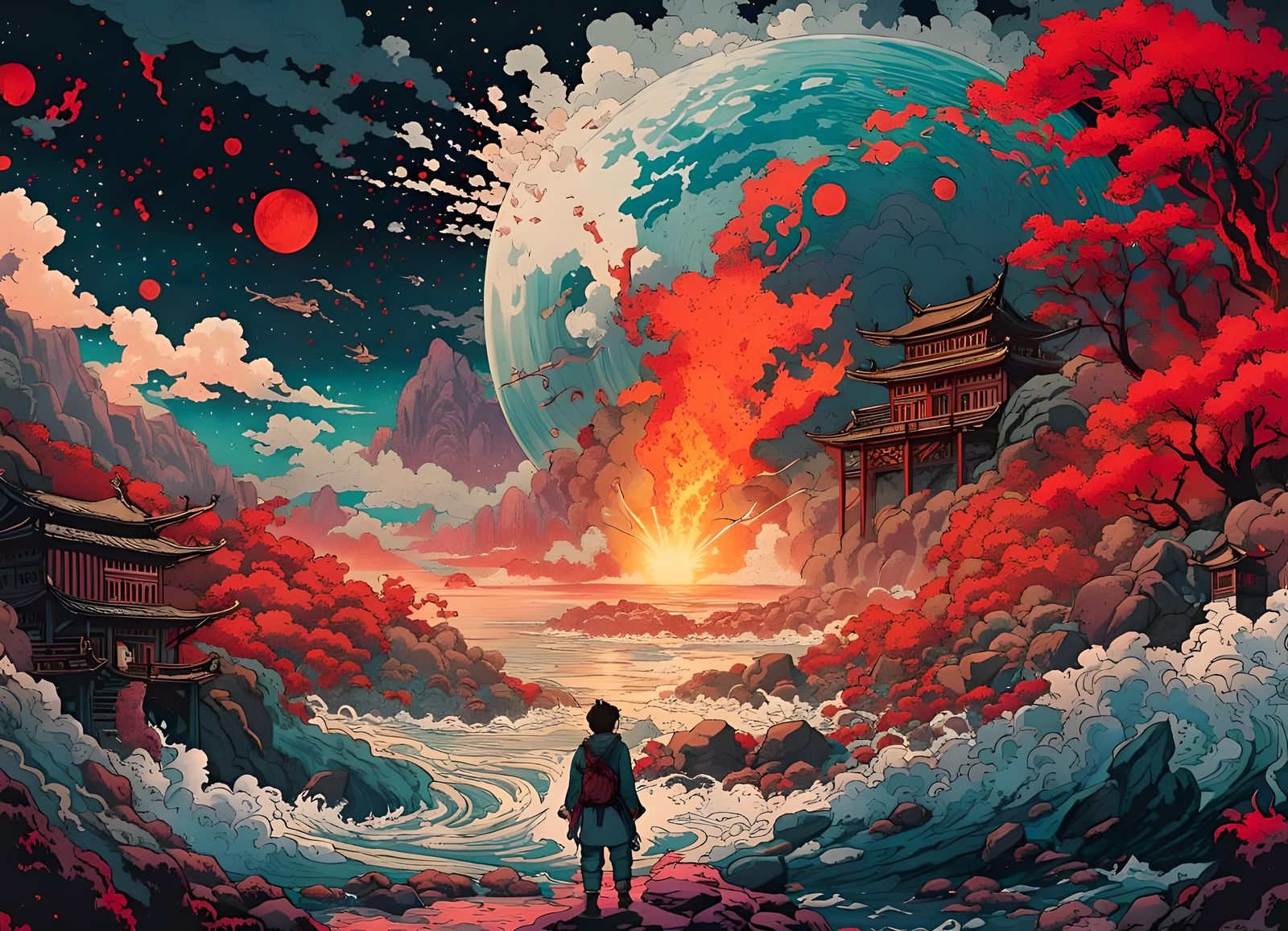 Earth Swallowing Itself: Epic Destruction in Ukiyo-E Style