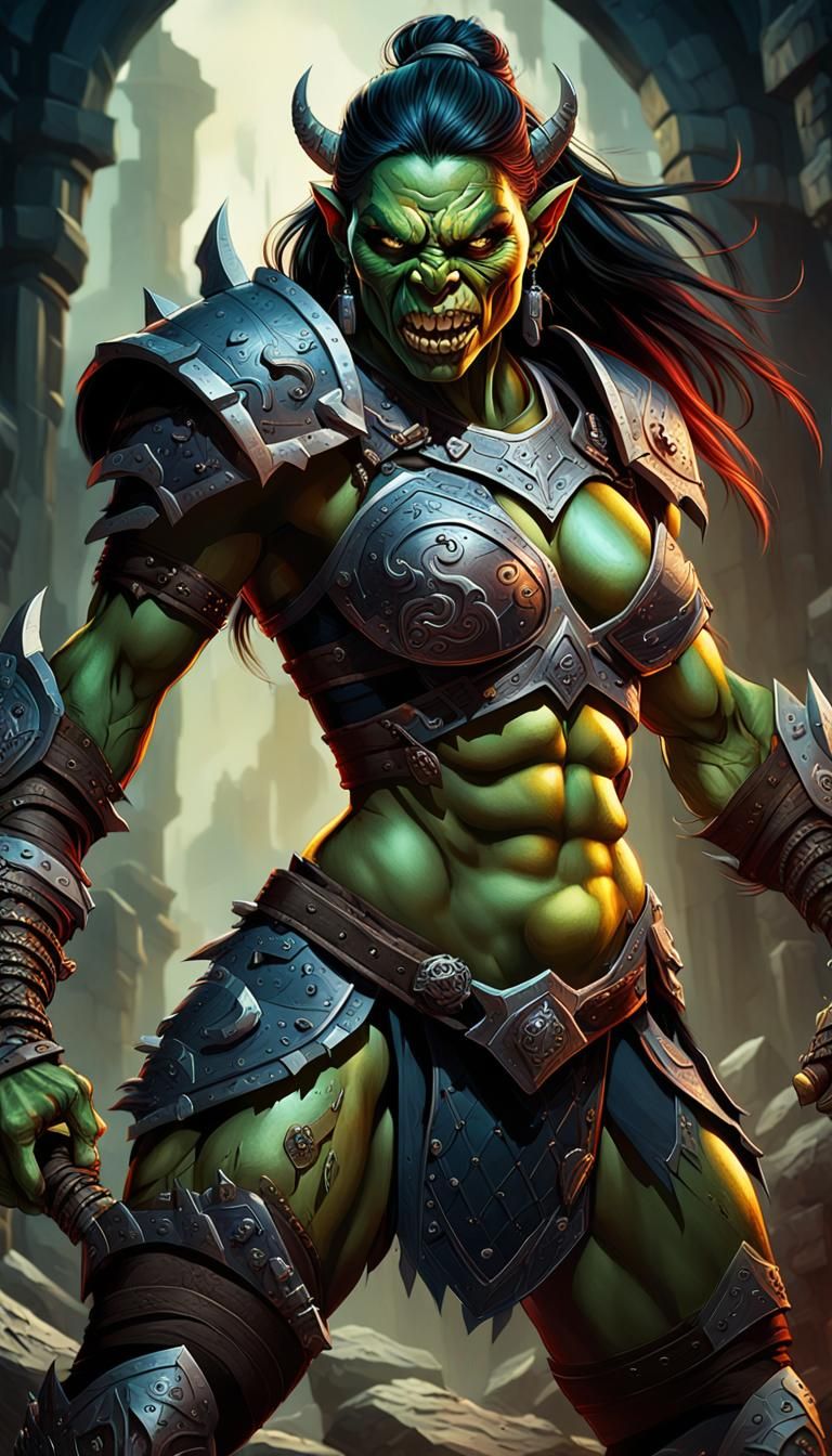 Orc Warrior Woman in Dramatic Acrylic Art