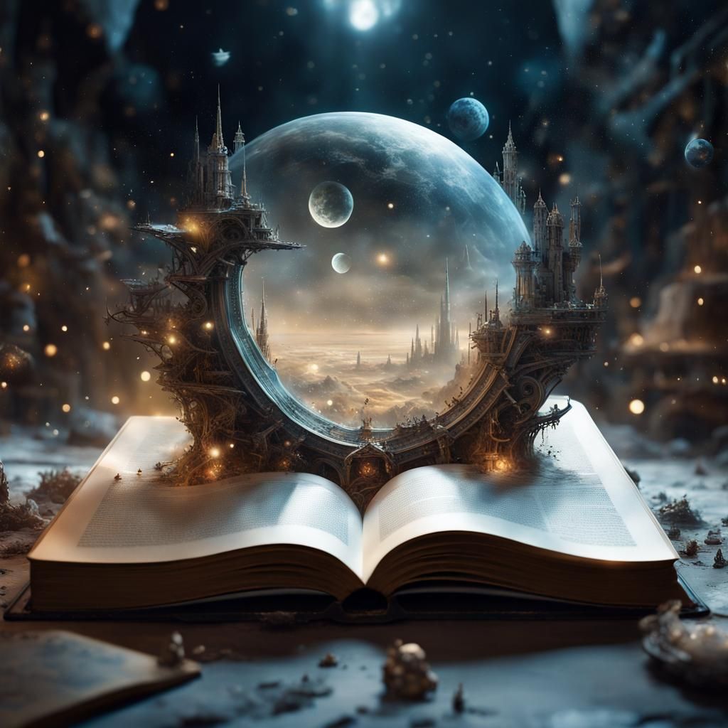 Sci-Fi World Emerging From Book, Digital Illustration