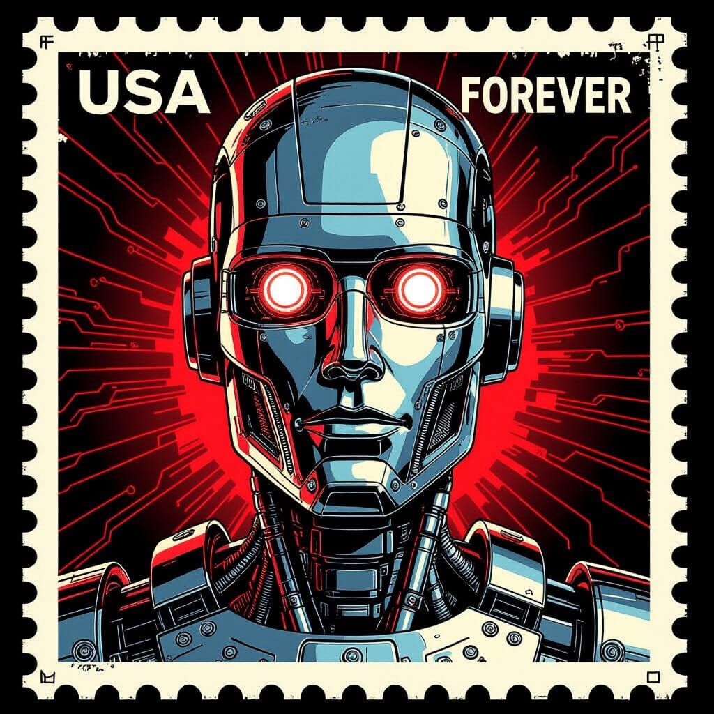 Retro-Futurist Robot Portrait in Pop-Art Style