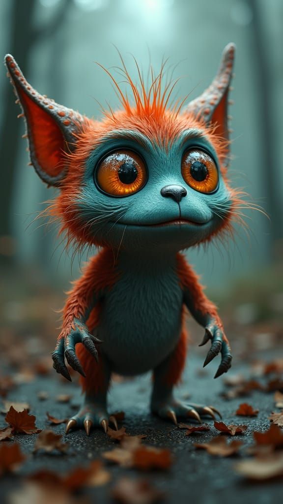 Colorful Fury Monster with Big Eyes in HDR