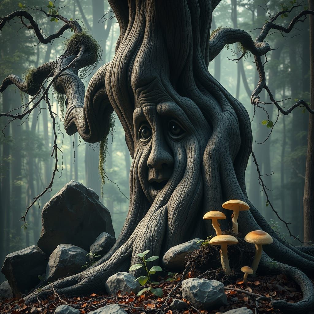 Surreal Forest Scene Unveils Hidden Expressions in Nature