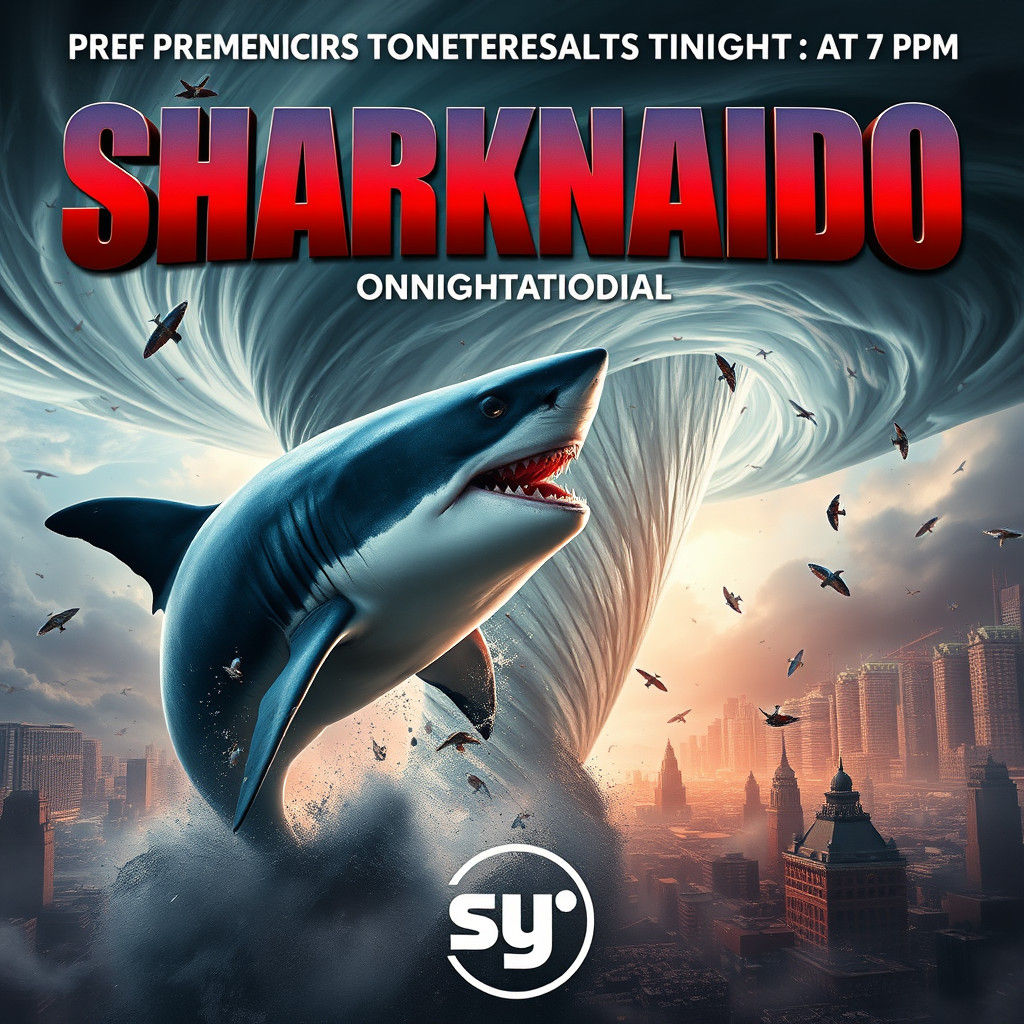 Sharknado Poster: Sharks Swirling in a City Tornado
