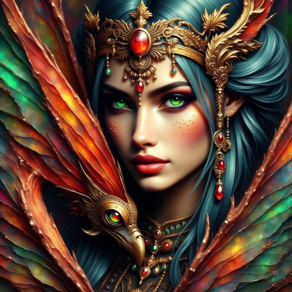 Princess of Mars with Falcon: Photorealistic Oil Painting