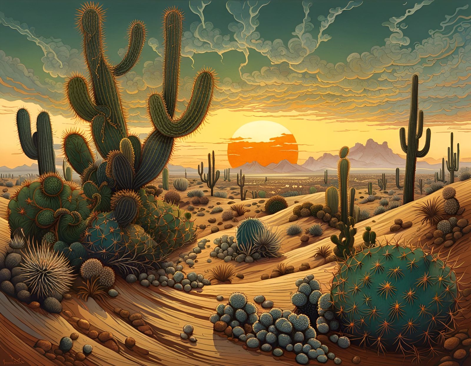 Desert Sandstorm Gouache Illustration