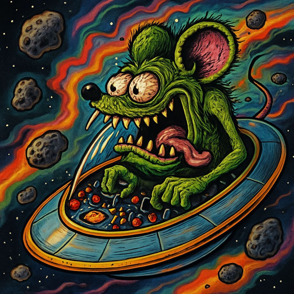Ratfink Piloting Spaceship in Ed Roth Style